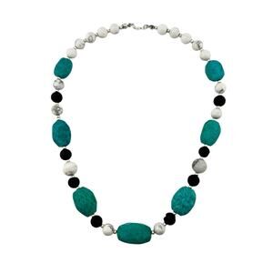 Handmade Upcycled Teal Dyed Natural Stone Marble Lava Rock Beaded 17" Necklace